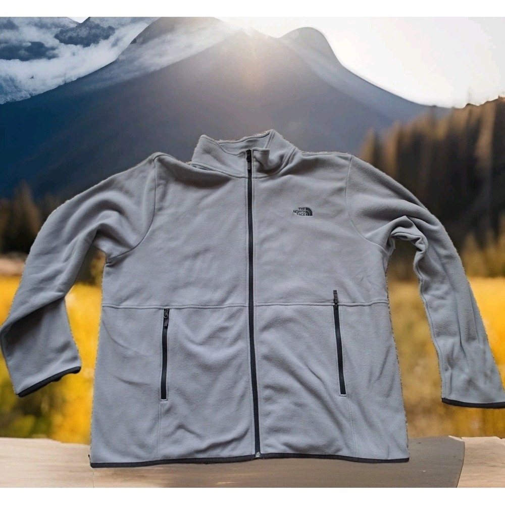 The North Face Fleece Jacket Mens XXL Gray Excellent Full Zip Mock Neck Layer